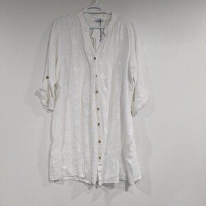BNWT Rosemarine 100% Linen Button Down Tunic Length Shirt White Size 1X